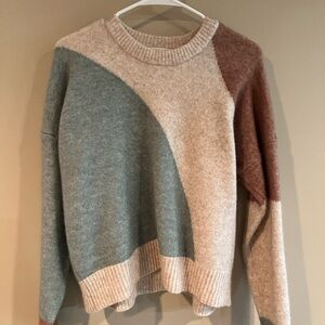 Madewell Green and Cream Crew Neck Sweater